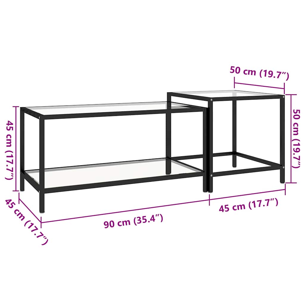 Tea Table | Set of 2 | Transparent | Tempered glass, powder-coated steel