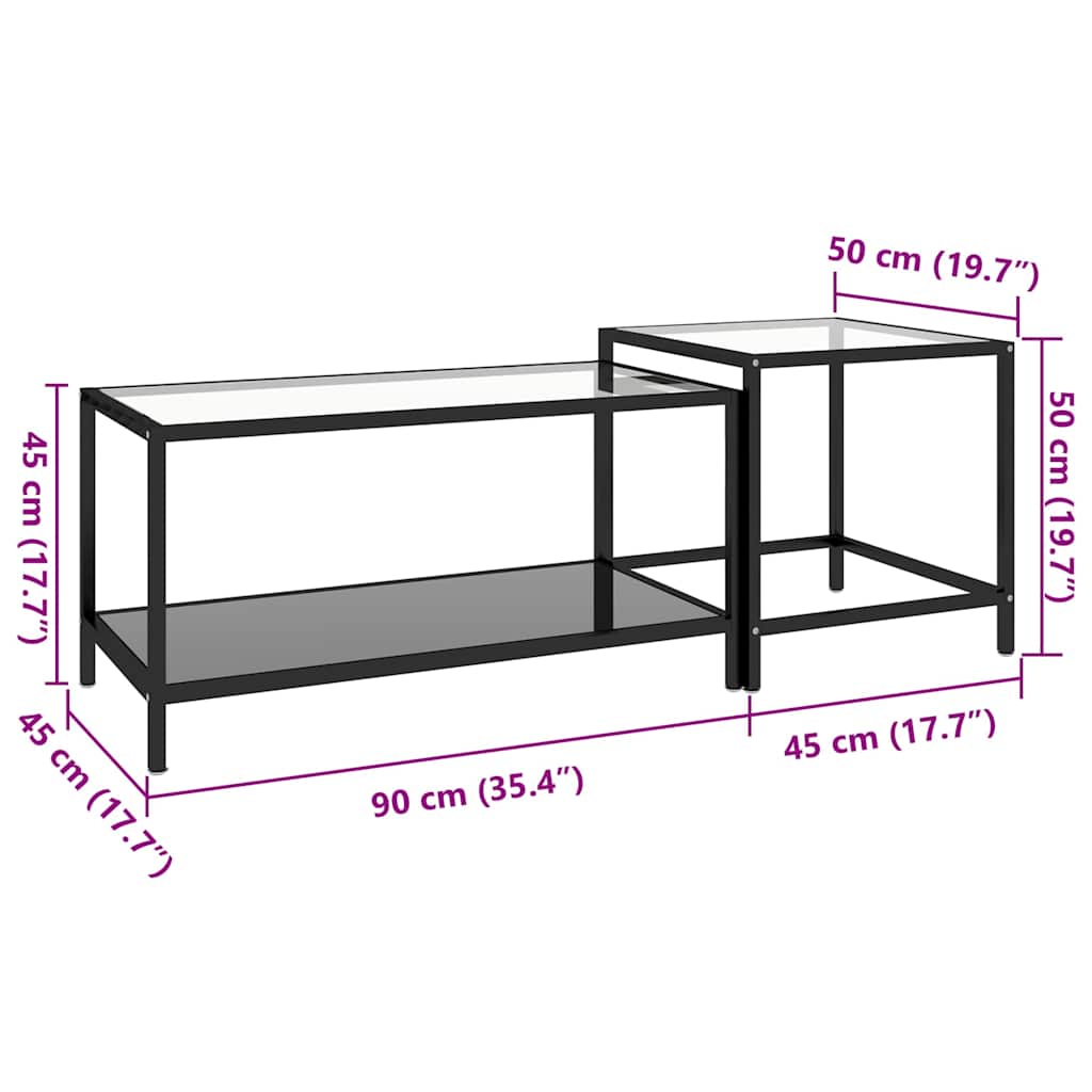 Tea Table | Set of 2 | Black | Tempered glass, powder-coated steel