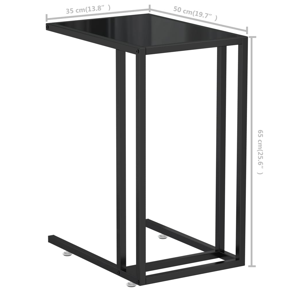 Side Table Black Tempered Glass, Powder-Coated Iron Medium Simple