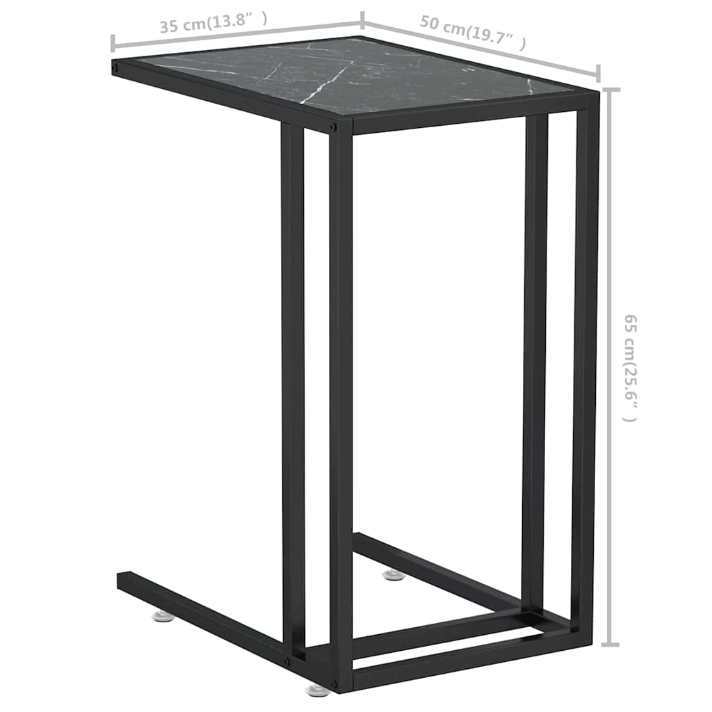 Computer Side Table Black Marble 50x35x65 cm Tempered Glass
