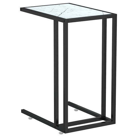 Computer Side Table White Marble 50x35x65 cm Tempered Glass