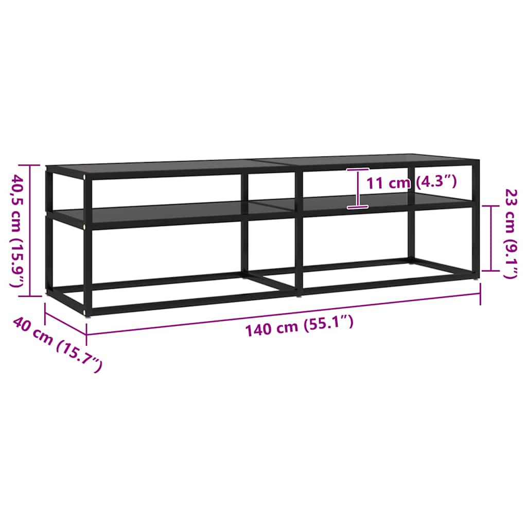 TV Cabinet | Black | Tempered glass, Powder-coated steel