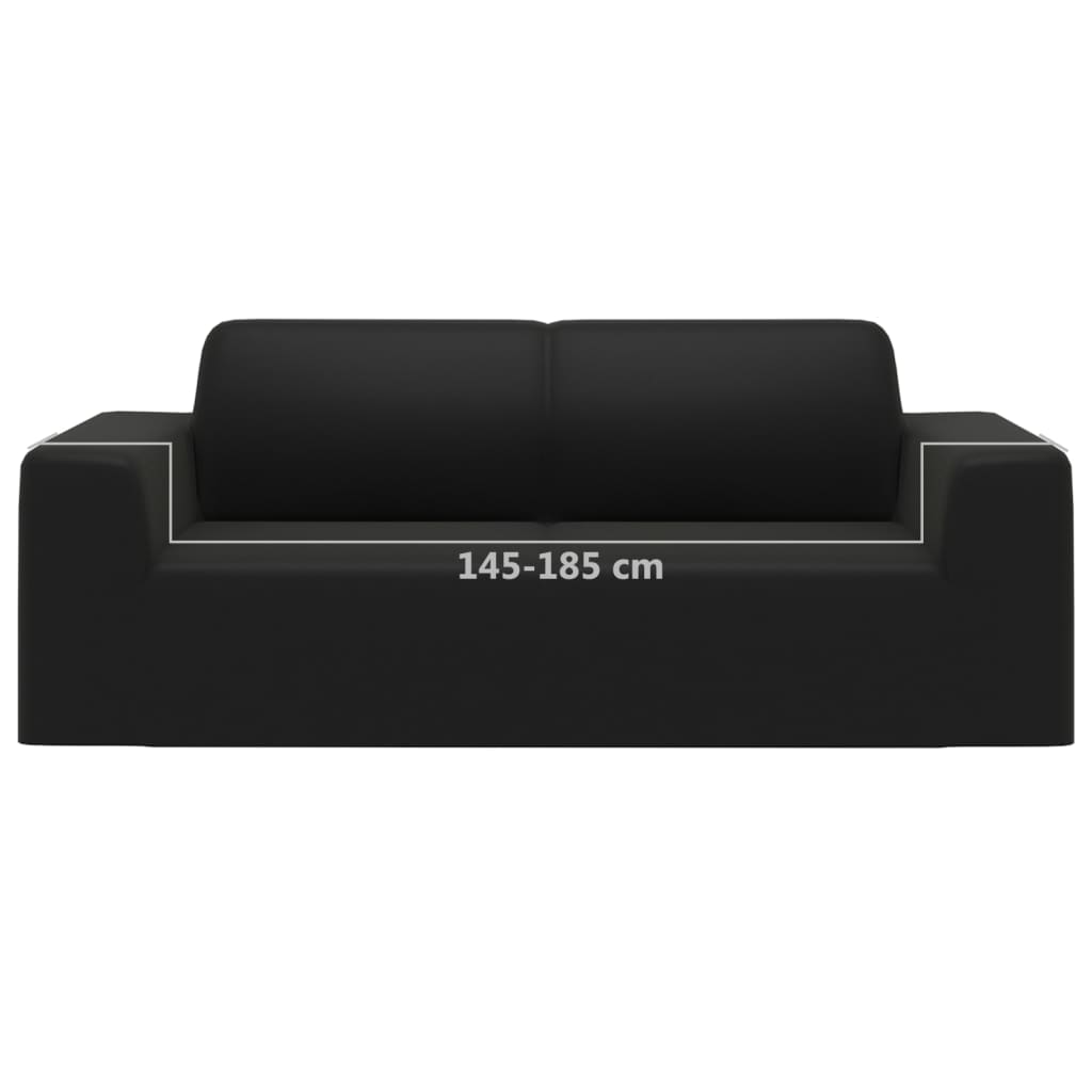 2-Seater Stretch Couch Slipcover Black Polyester Jersey