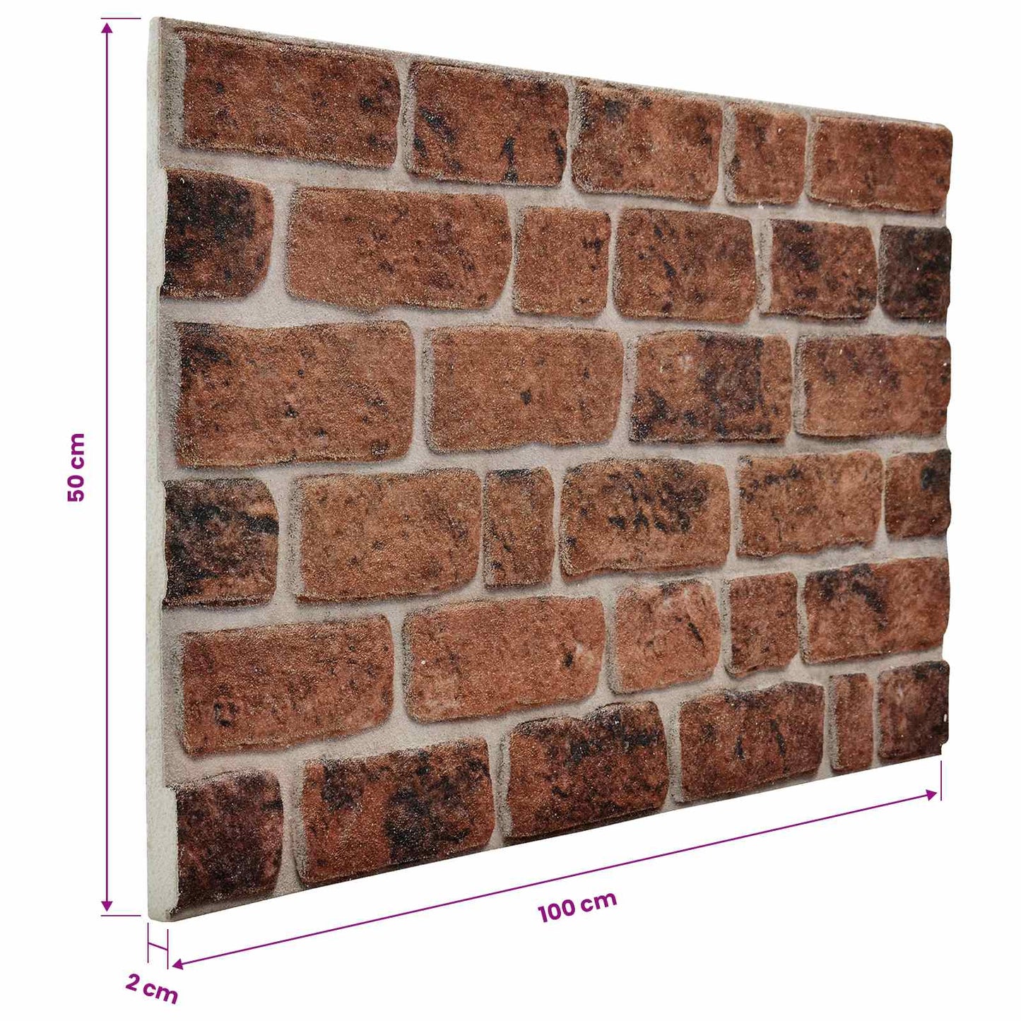 Wall Panels 10 pcs 100 x 50 cm Brown Brick EPS Foam