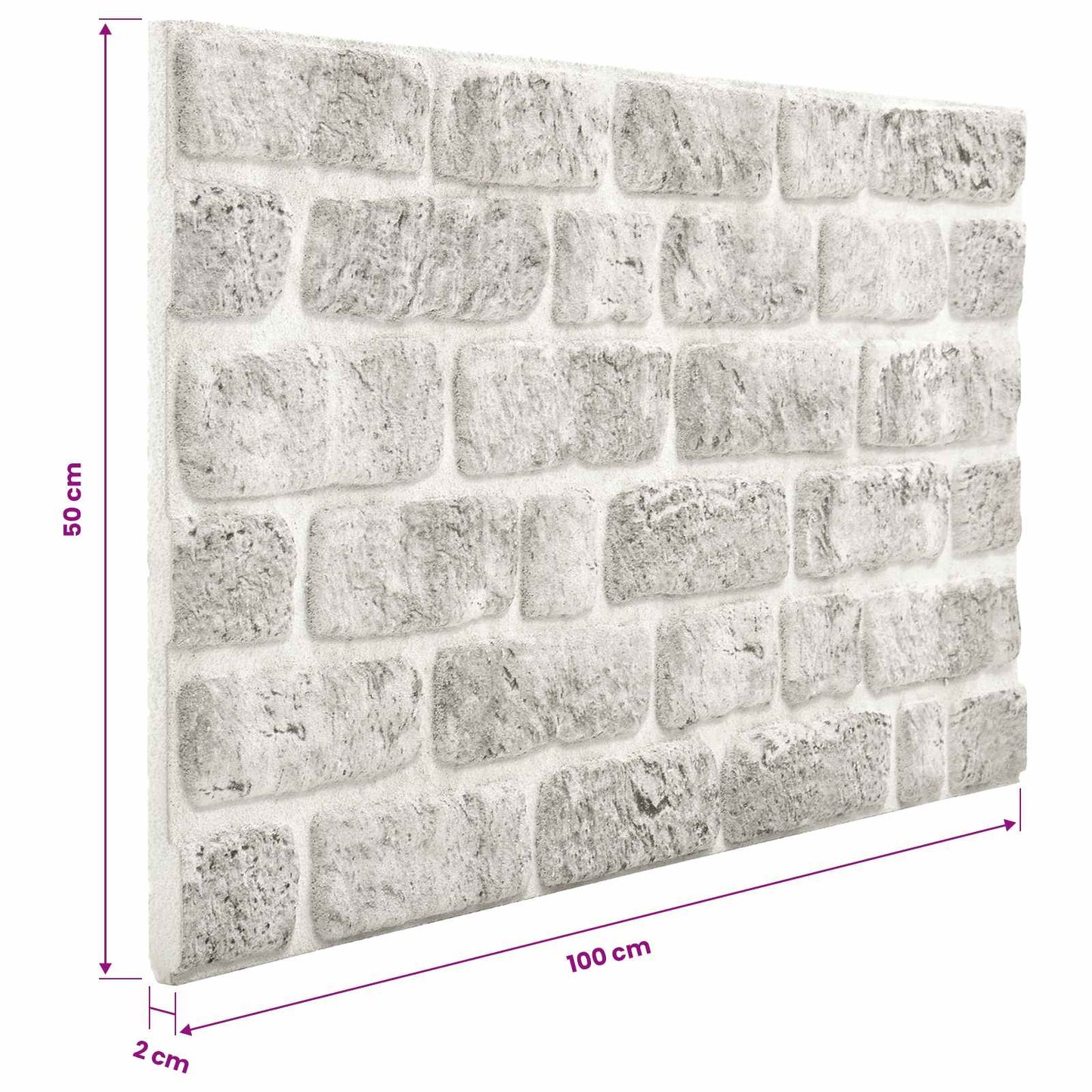 Wall Panels 10 pcs 100 x 50 cm Light Grey EPS Foam