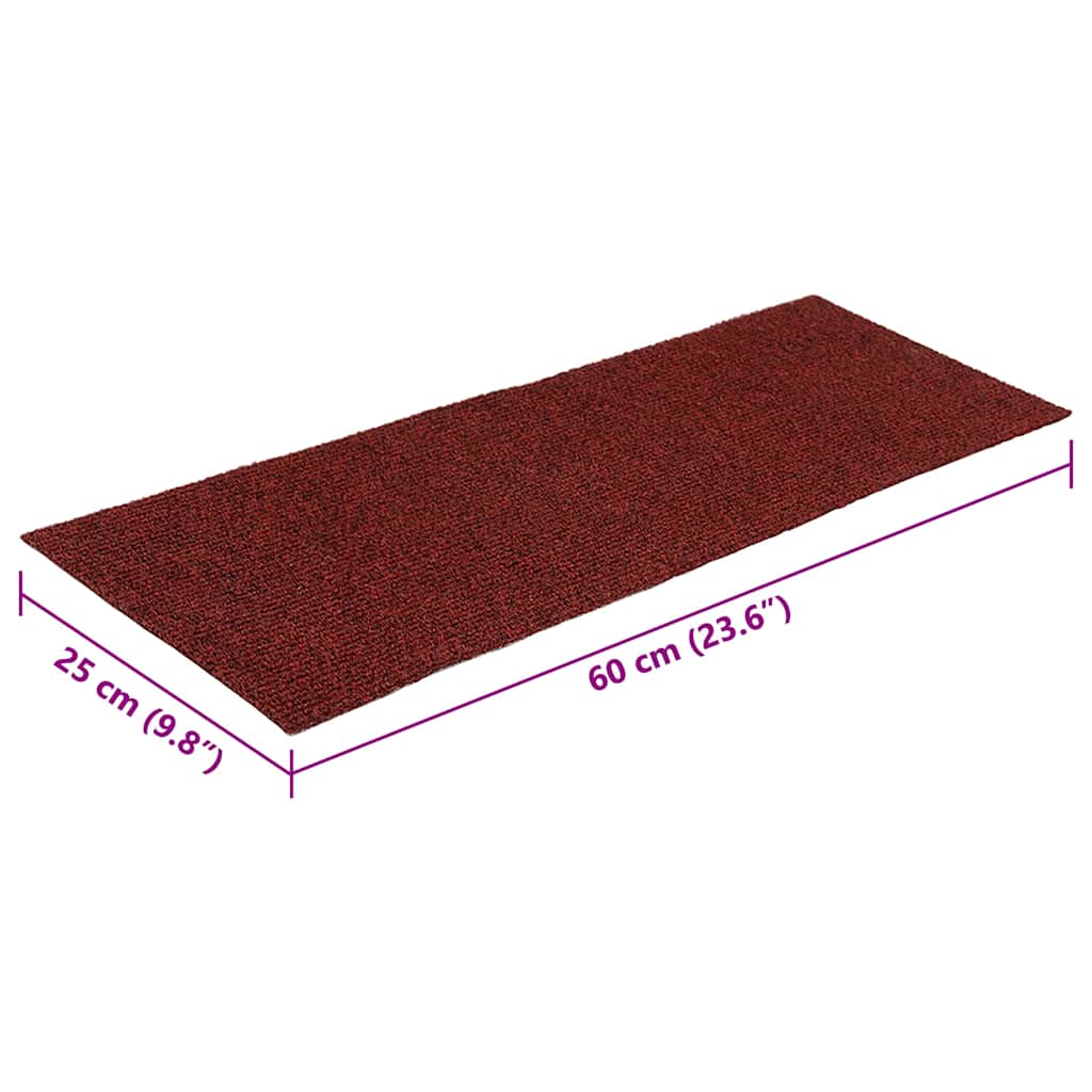 Stair Mat | Set of 15 | Bordeaux red | 100% Polypropylene | 60x25 cm