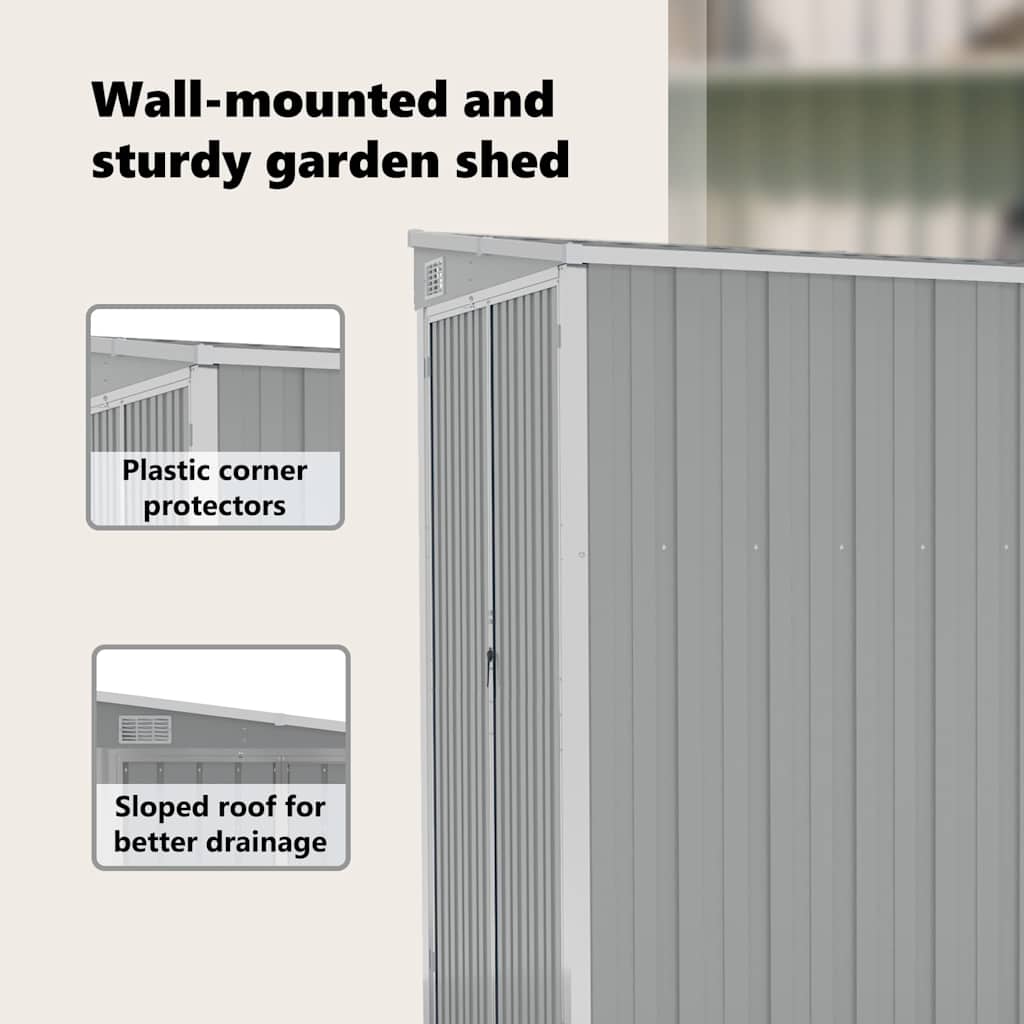 Wall-mounted Garden Shed Grey 118x194x178 cm Galvanised Steel