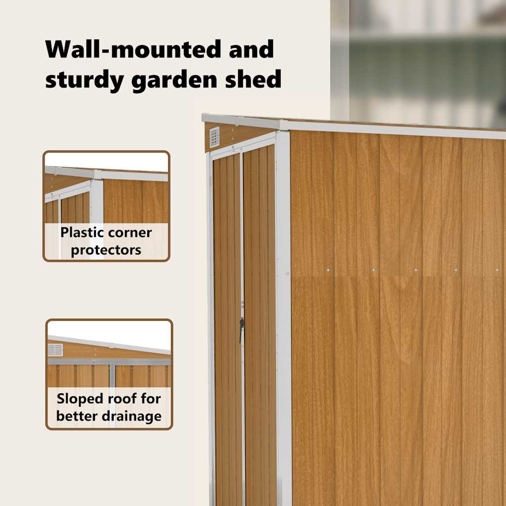 Garden Shed | Brown (wood-like finish) | Galvanised steel, metal | Medium