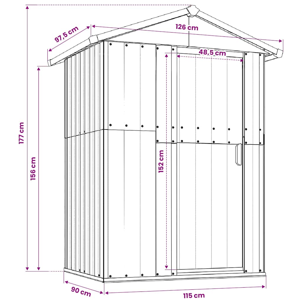 Garden Shed Green 126x97.5x177 cm Galvanised Steel