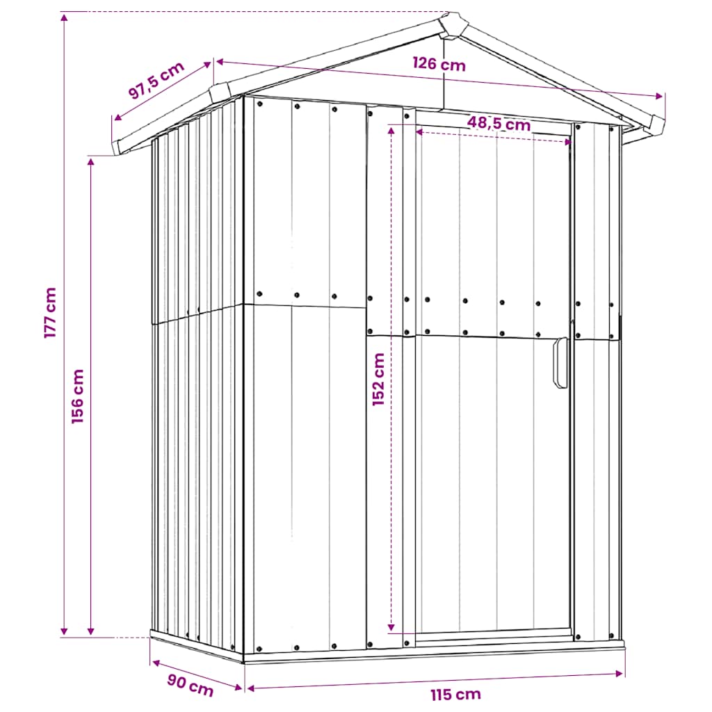 Garden Shed Grey 126x97.5x177 cm Galvanised Steel