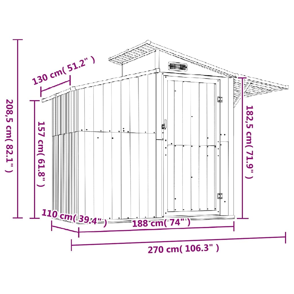 Garden Shed Anthracite 270x130x208.5 cm Galvanised Steel