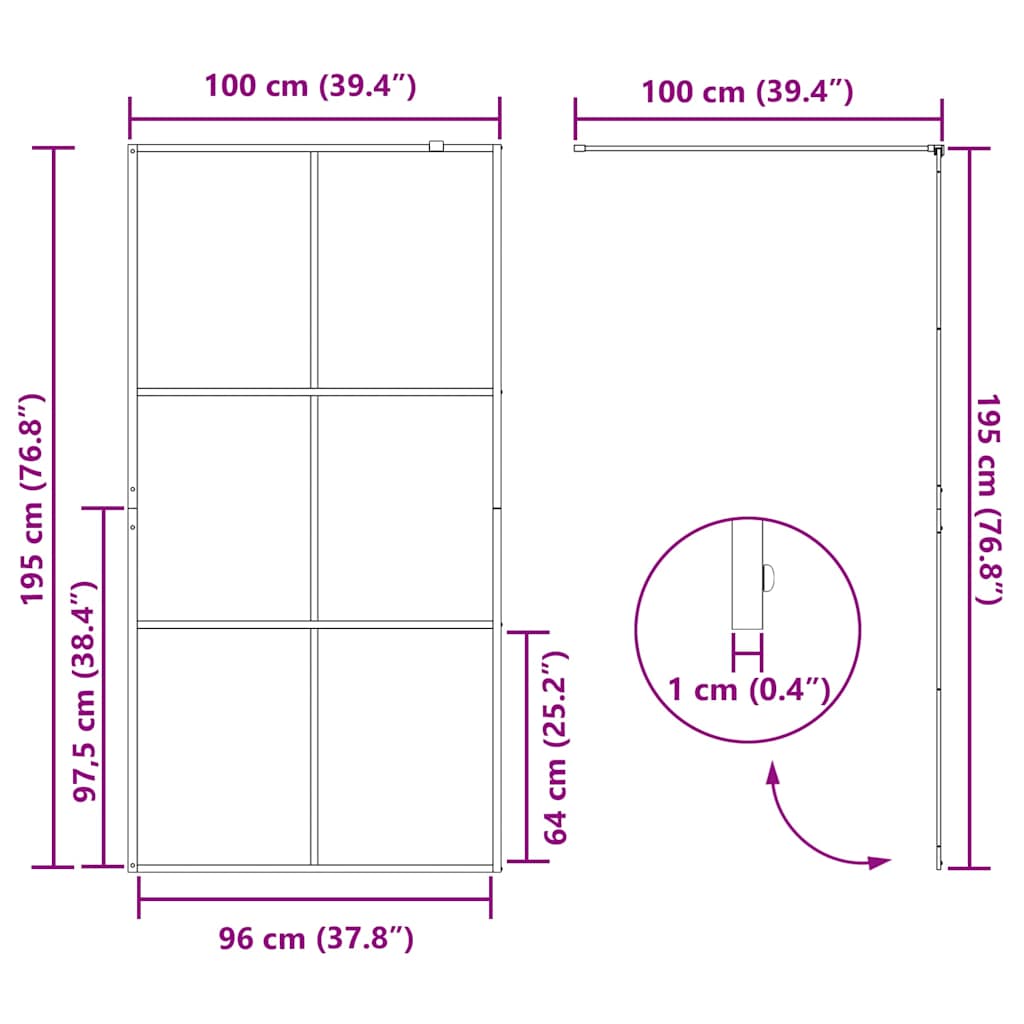 Walk-in Shower Wall with Clear ESG Glass 100x195 cm Black
