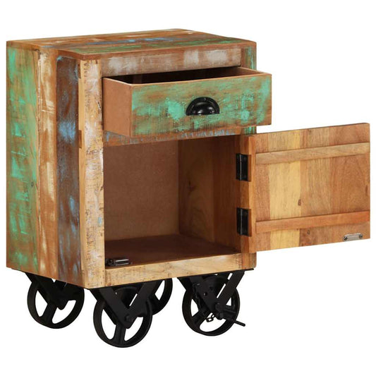 328316 vidaXL Bedside Cabinet with Wheels 40x30x57 cm Solid Reclaimed Wood