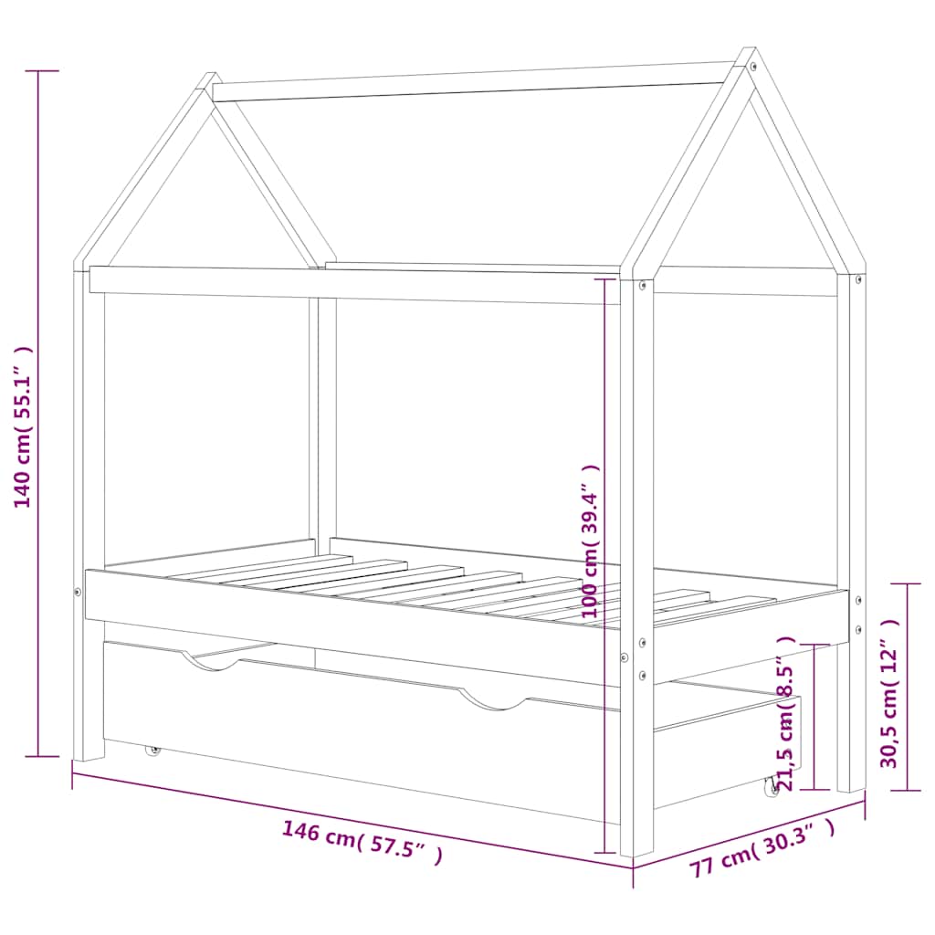 Kids Bed Frame | Wooden | Solid pine wood | 70 x 140 cm | Kids Bed Frame