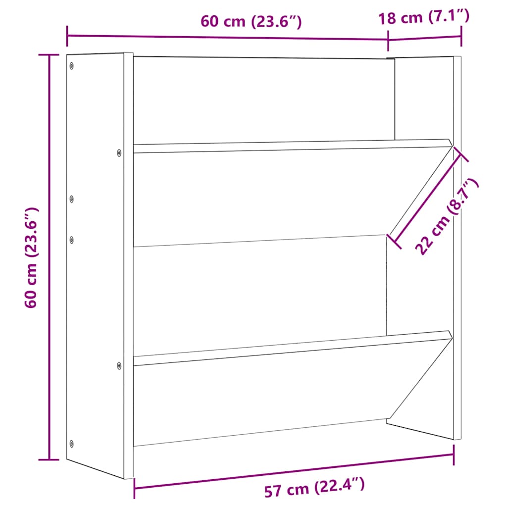 Wall Shoe Cabinet | Set of 4 | High gloss grey | Engineered wood