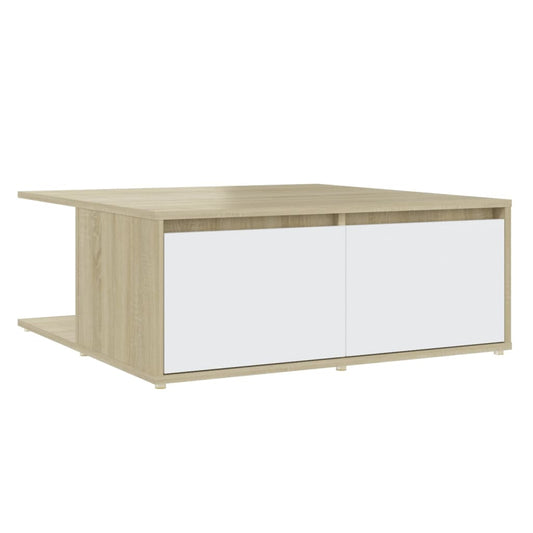 Coffee Table | White and Sonoma Oak | Engineered Wood | 80 cm | Storage