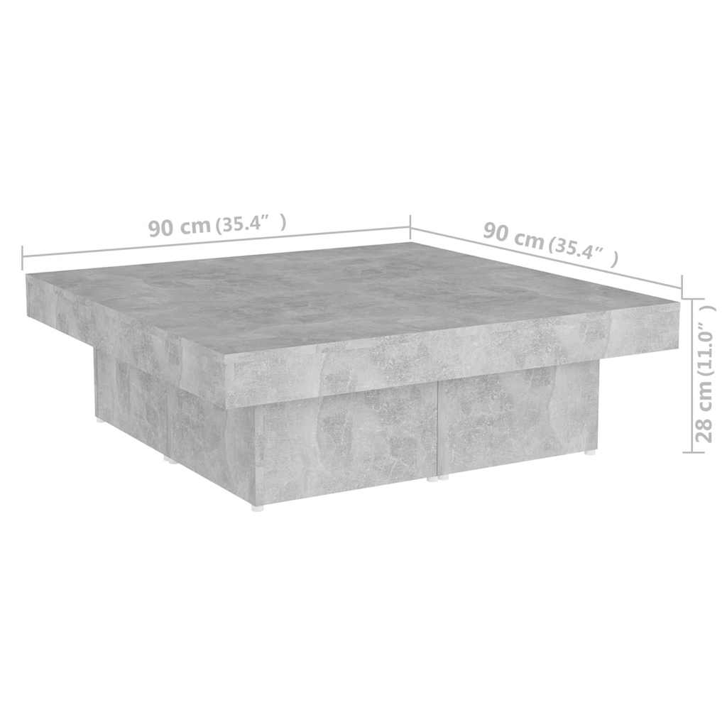 Coffee Table | Concrete Grey | Engineered Wood | 90 x 90 x 28 cm | Modern