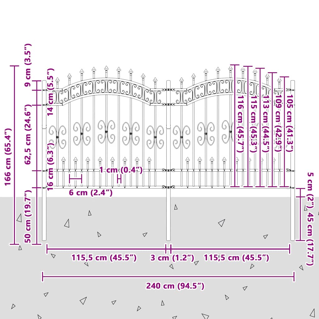 Garden Fence KAMPEN 240 x 165 cm Powder-coated steel Black