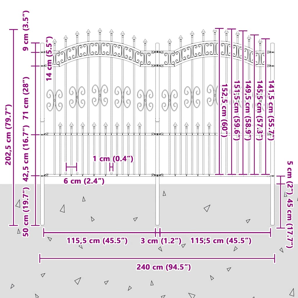 Garden Fence KAMPEN" with Spear Top Black 240x150 cm Steel