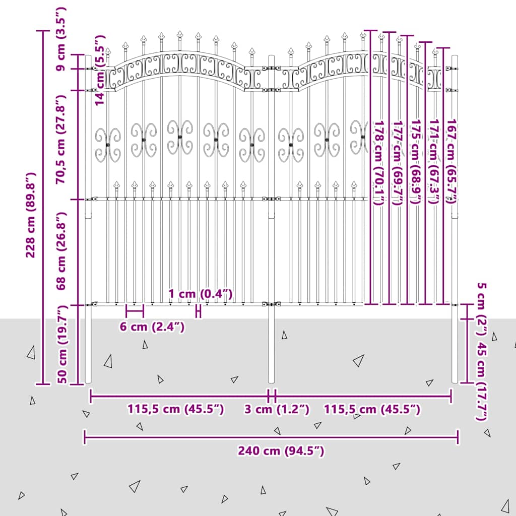 Garden Fence KAMPEN 240 x 222 cm Powder-coated steel Black