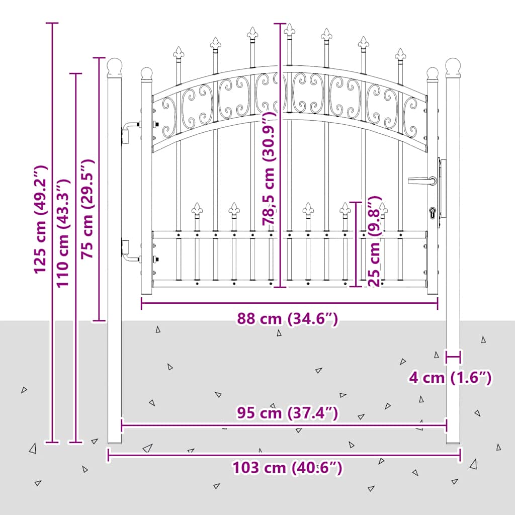 Fence Gate "KAMPEN" with Spear Top Black 103x75 cm Steel