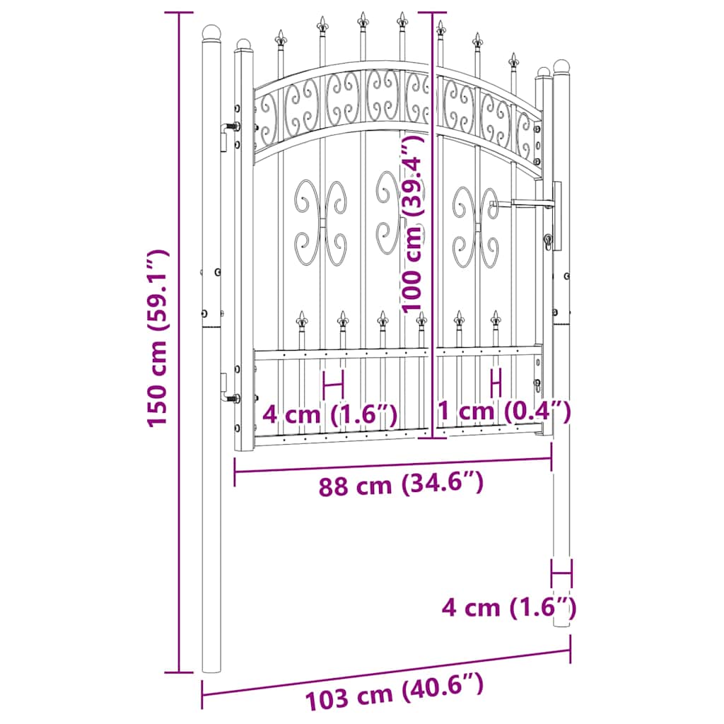 Fence Gate "KAMPEN" with Spear Top Black 103x100 cm Steel