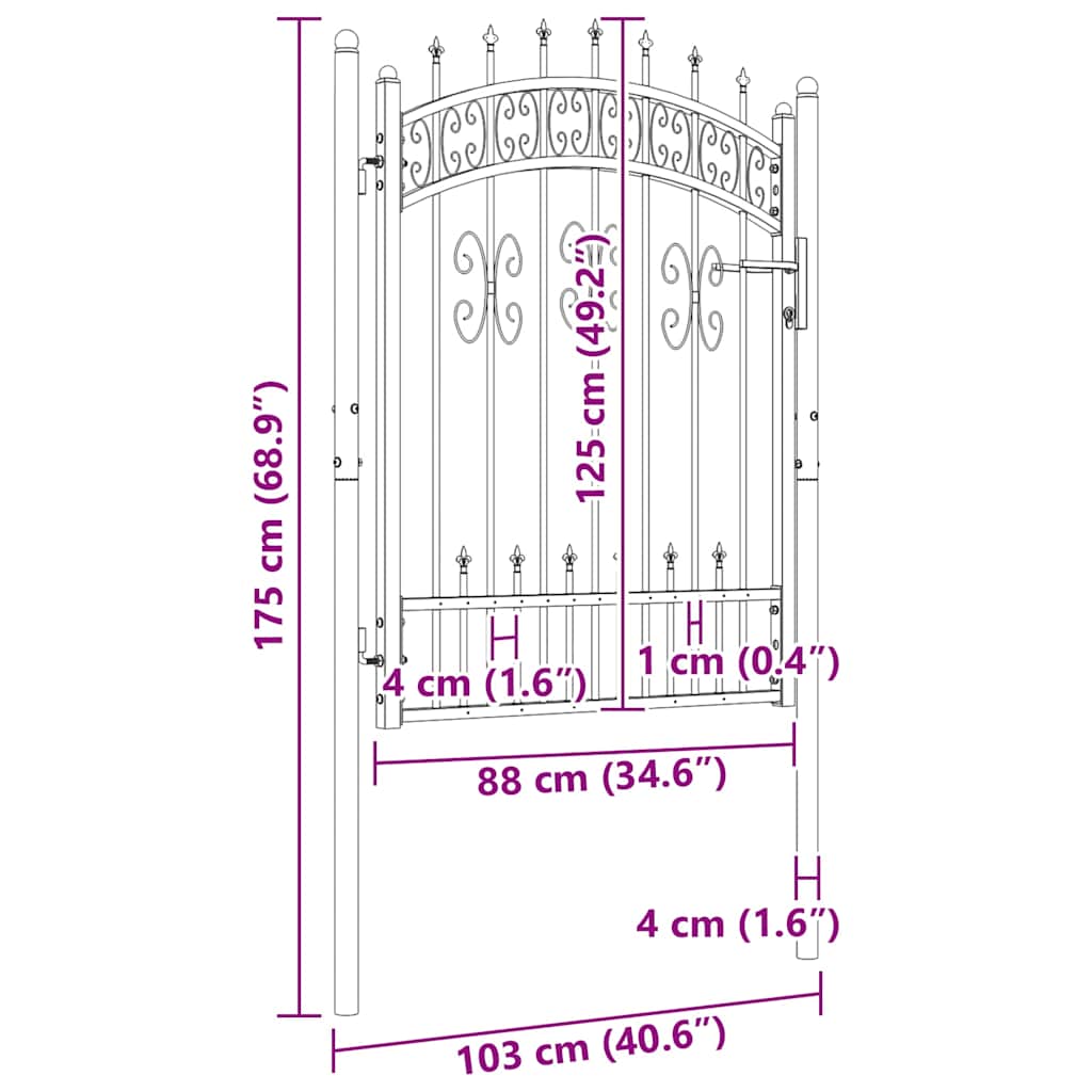 Fence Gate "KAMPEN" with Spear Top Black 103x125 cm Steel