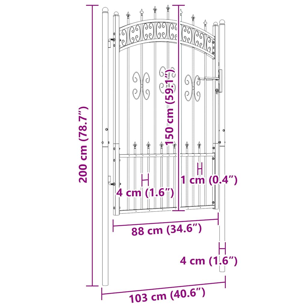 Fence Gate "KAMPEN" with Spear Top Black 103x150 cm Steel