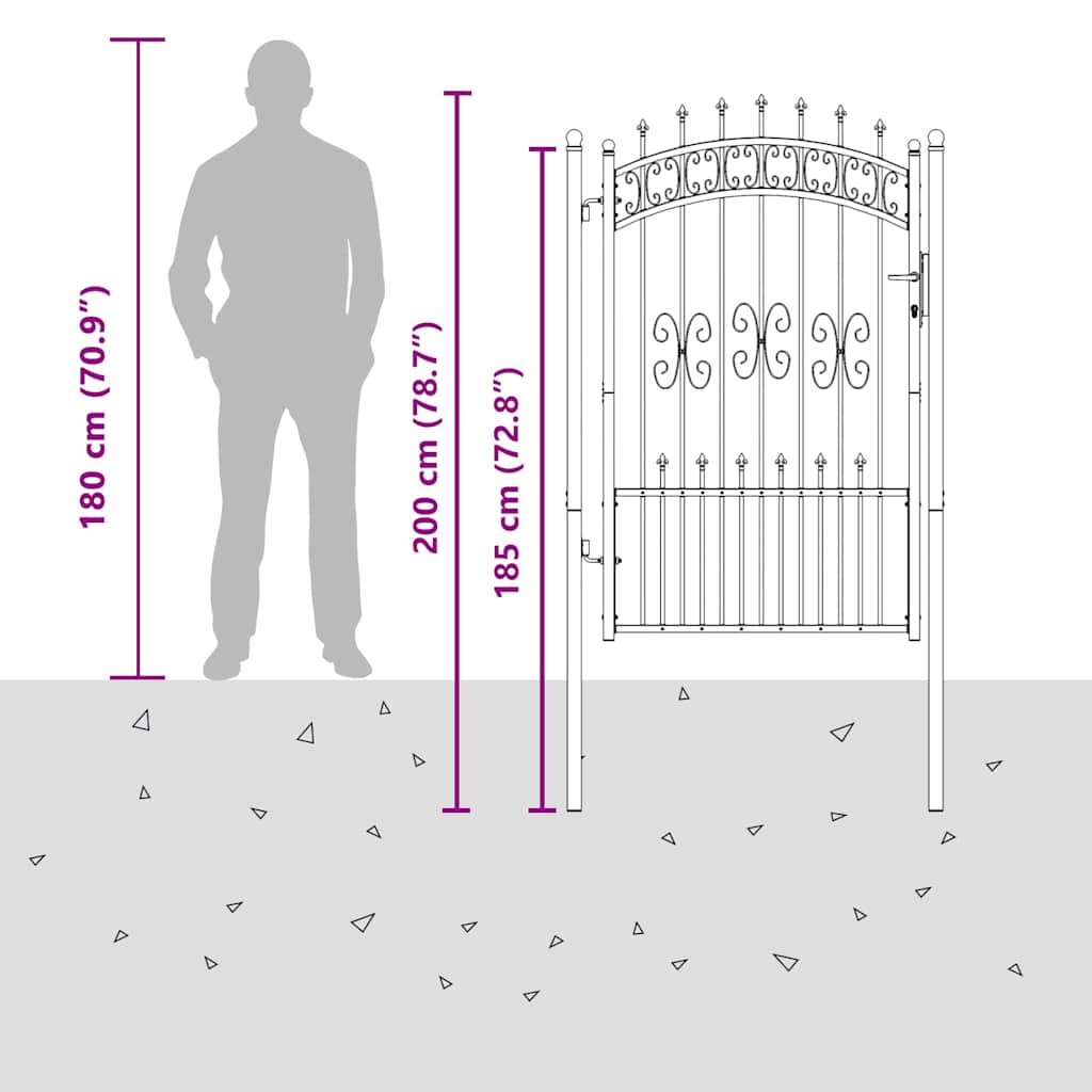 Fence Gate with Spear Top Black 103x175 cm Powder-coated Steel