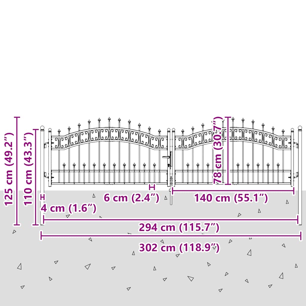 Fence Gate "KAMPEN" with Spear Top Black 302x78 cm Steel