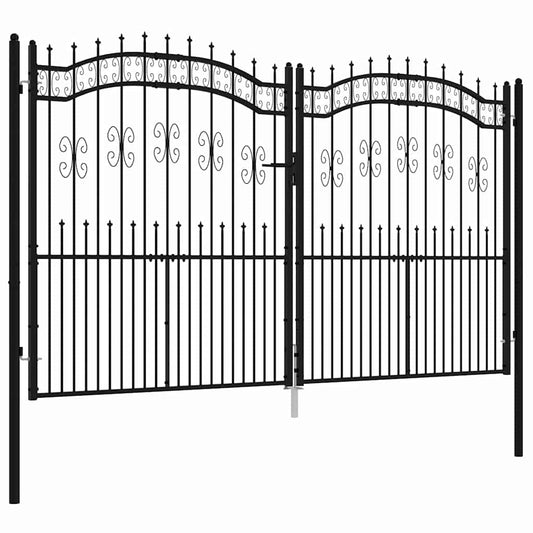 Fence Gate "KAMPEN" with Spear Top Black 302x172 cm Steel