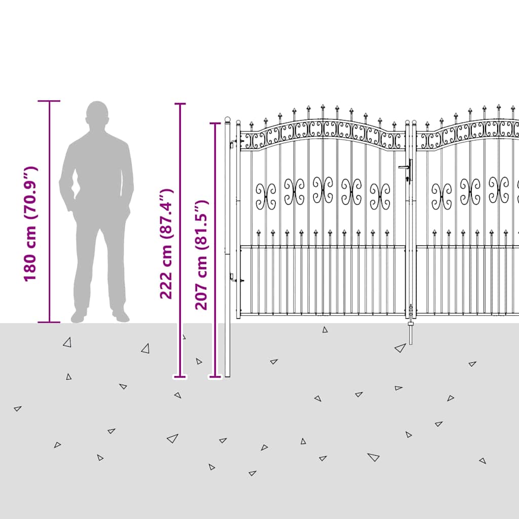 Fence Gate KAMPEN with Spear Top Black 302x172 cm Steel