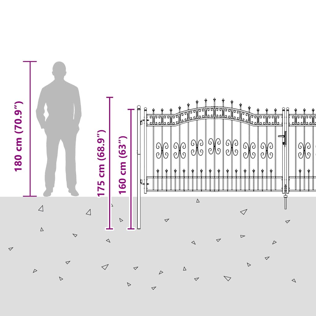 Fence Gate with Spear Top Black 406x125 cm Powder-coated Steel