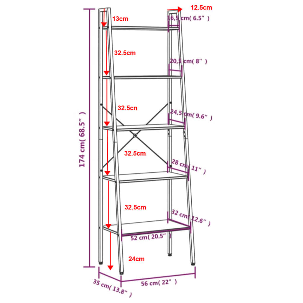 Standing Shelf | Black | Engineered wood, Steel | 5-Tier | Standing Shelf
