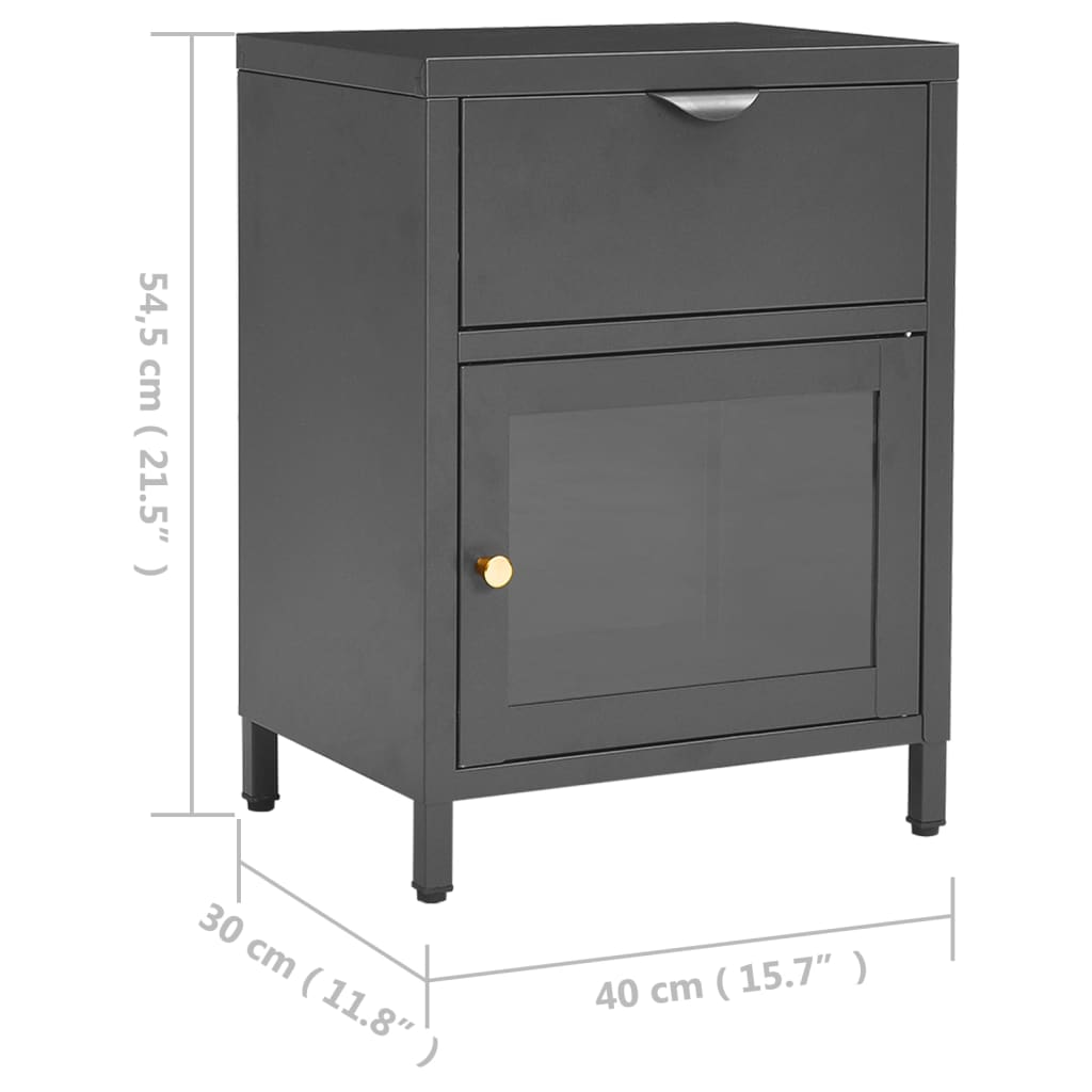 Nightstand | Anthracite | Steel, Tempered Glass | 40 x 30 x 54.5 cm