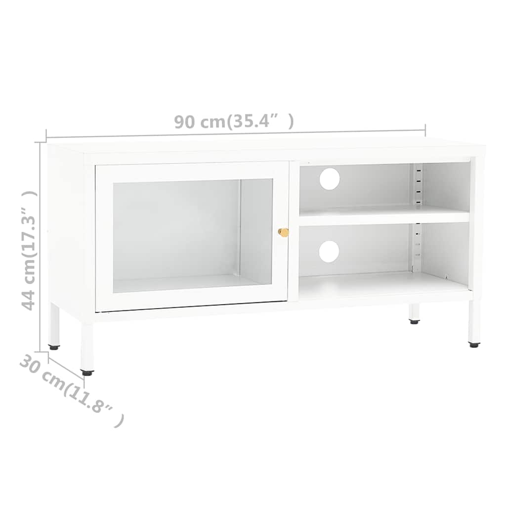 Tv Cabinet | White | White powder-coated steel, tempered glass | Large