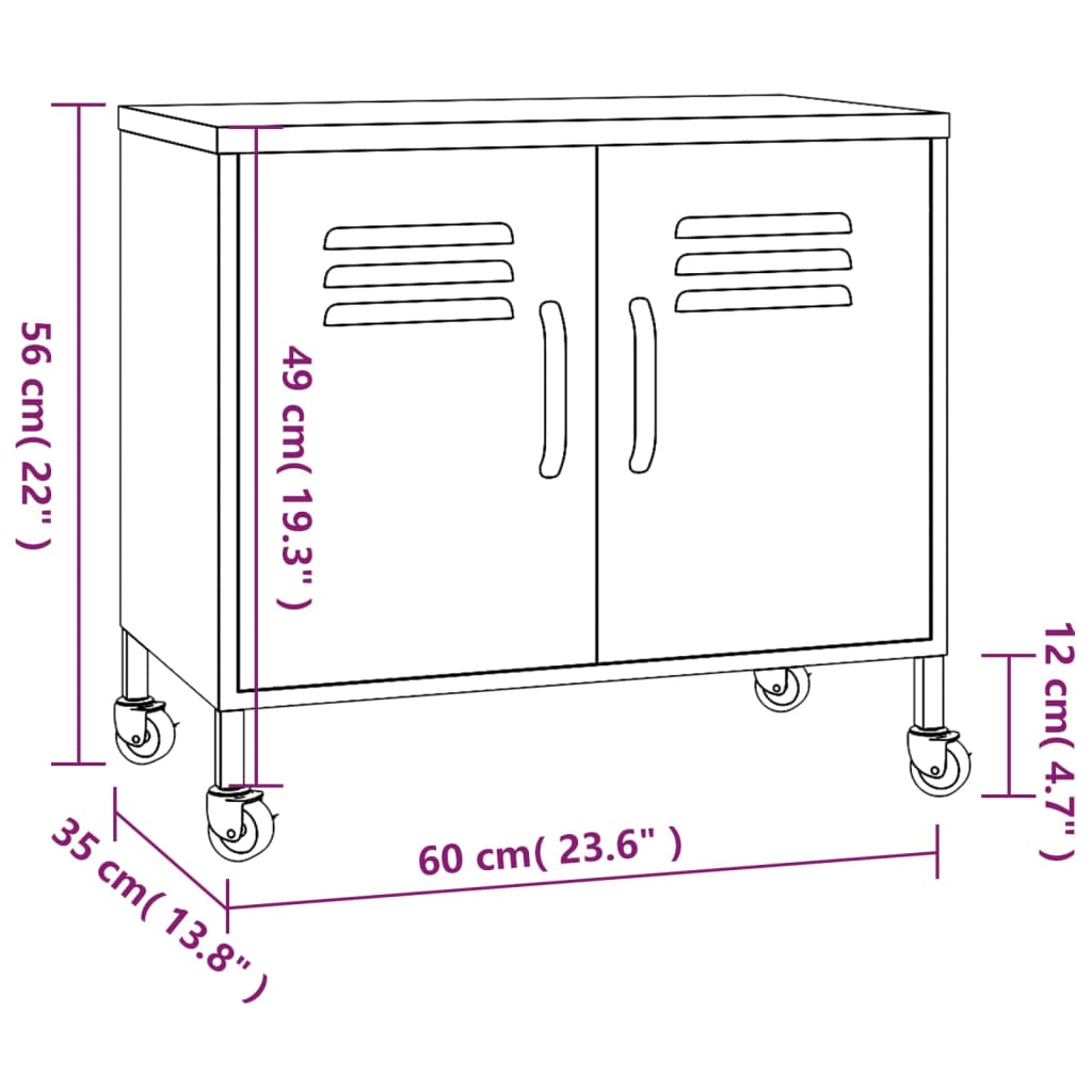 Storage Cabinet | Black | Steel | Small | Lockable wheels