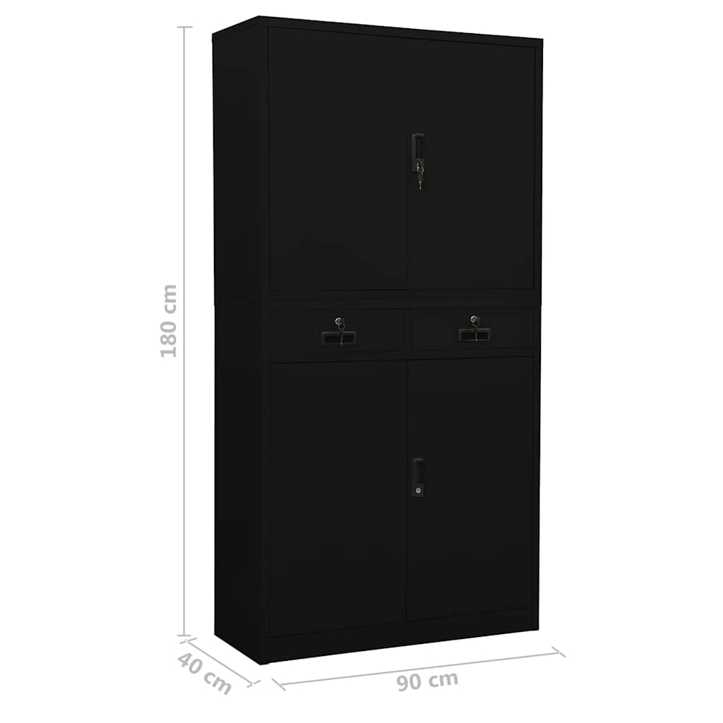 Office Cabinet | Black | Steel | 90 x 40 x 180 cm | Office Cabinet