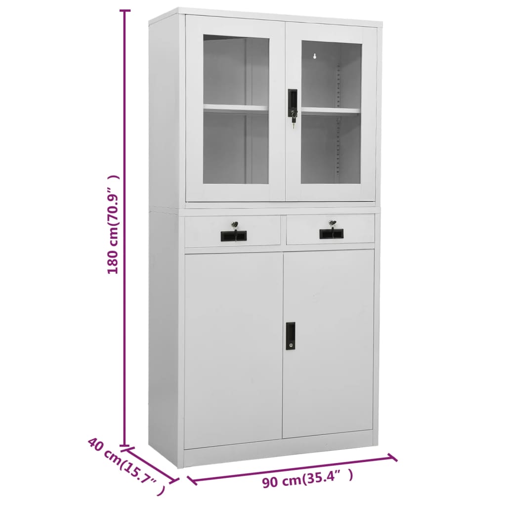 Office Cabinet | Light Grey | Steel and Tempered Glass | Large