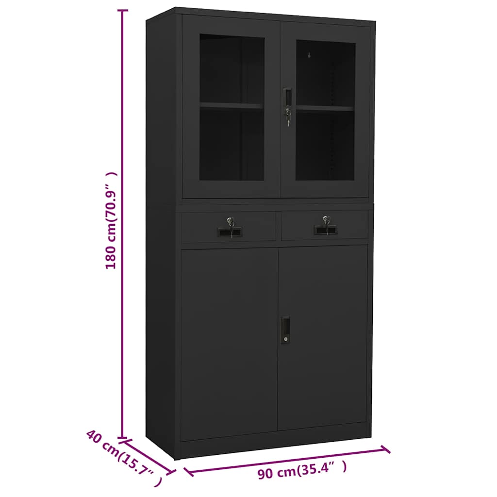 Office Cabinet | Anthracite | Steel and tempered glass | Large