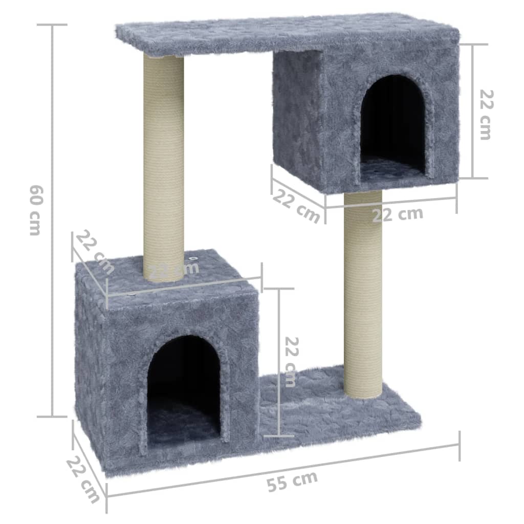 Scratching Post | Light grey | Engineered wood, plush, sisal | 60 cm