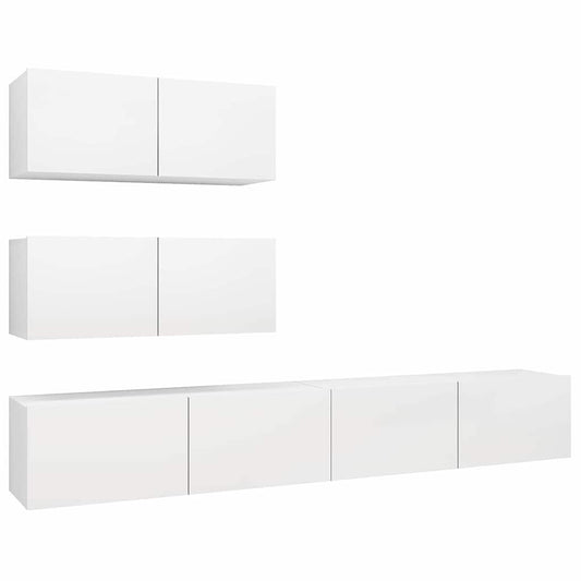 4 Piece TV Cabinet Set White Engineered Wood