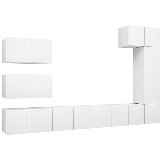 8 Piece TV Cabinet Set White Engineered Wood