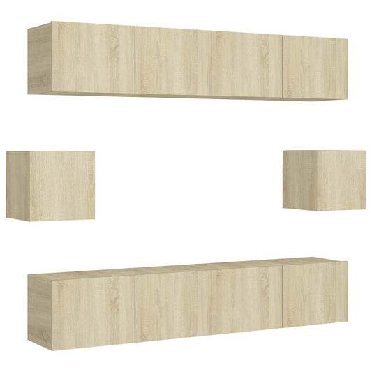 TV Cabinet Set | Set of 6 | Sonoma Oak | Engineered Wood | Medium