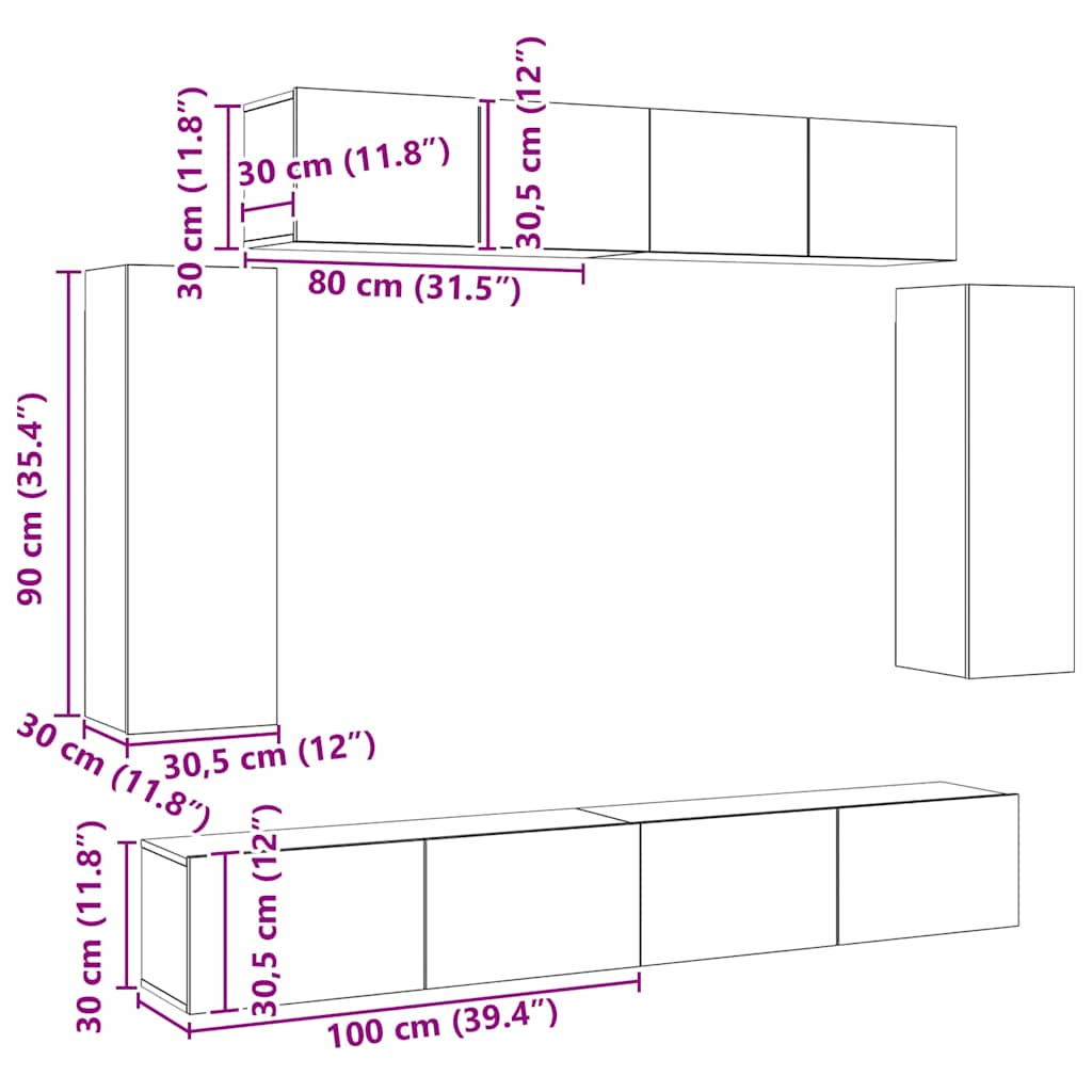 TV Cabinet Set | 6 Piece | Sonoma Oak | Engineered wood | Large