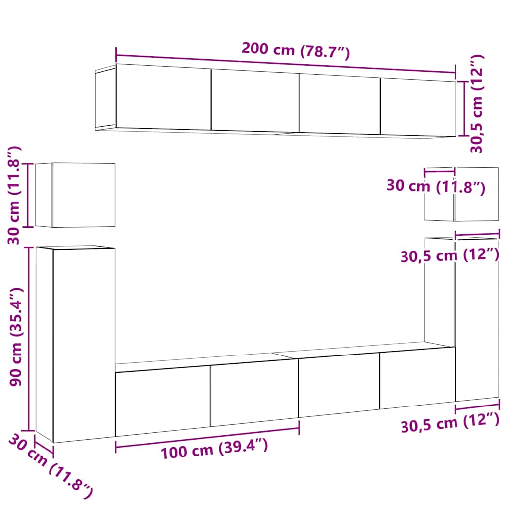 TV Cabinet Set | Set of 8 | Sonoma Oak | Engineered wood | Variable