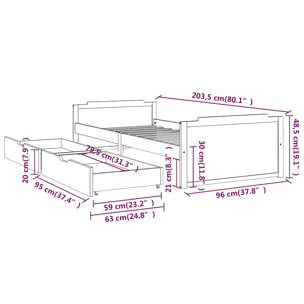 Bed Frame without Mattress Solid Wood Pine 90x200 cm