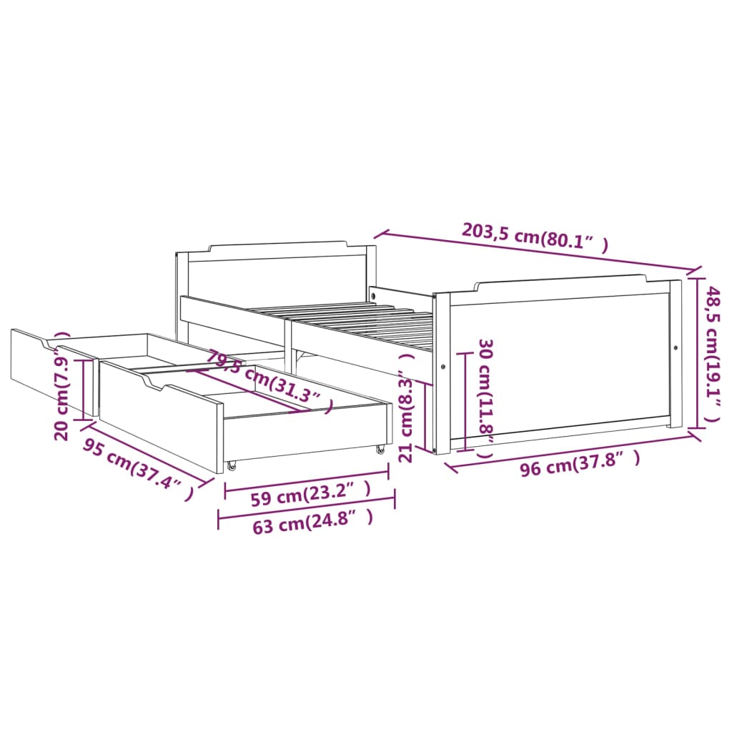 Bed Frame without Mattress Honey Brown Solid Wood Pine 90x200 cm