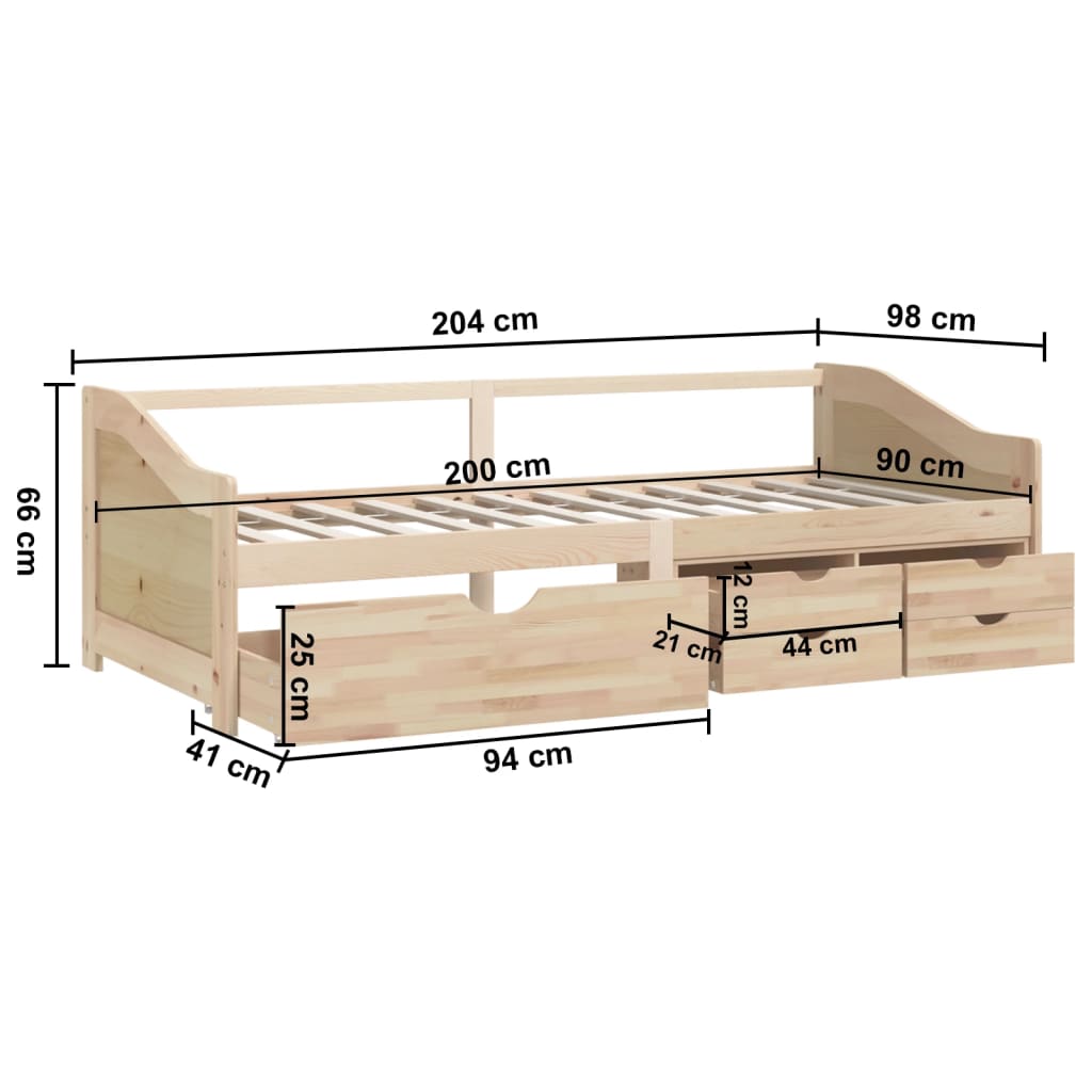 Day Bed | Natural Wood | Solid Pine Wood | 90x200 cm