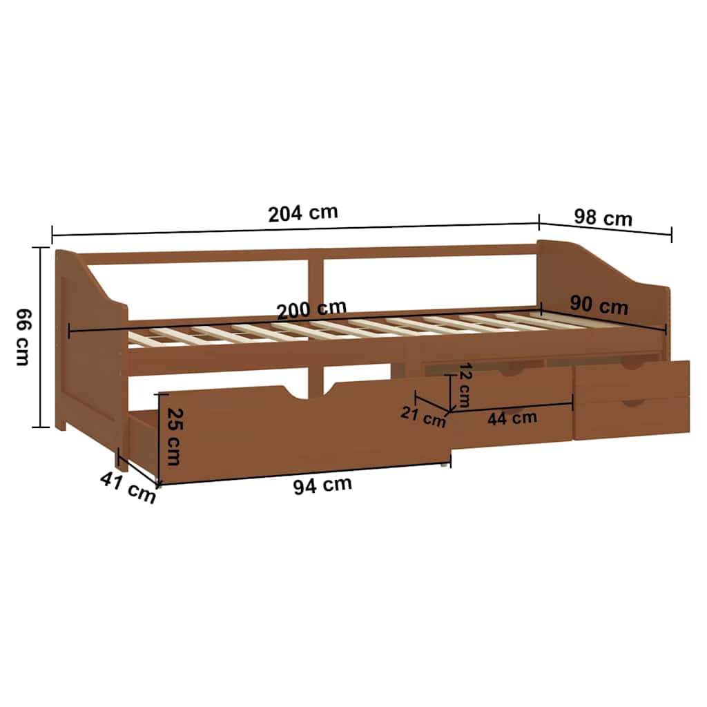 3-Seater Day Bed without Mattress Honey Brown Solid Pinewood 90x200cm